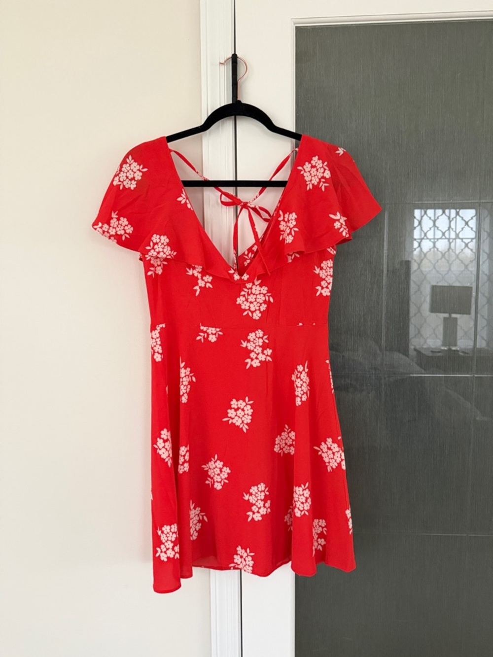 ASOS Red Floral Ruffle-Trim Mini Dress - Picture 2 of 3